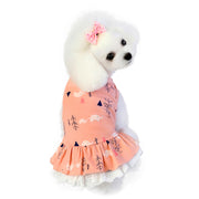 ドッグウェア ワンピース 犬服 猫服 ペット用品 小型犬 ノースリーブ 袖なし レース ティアードスカート フリル 象 ゾウ ぞう ツリー 木 かわいい おしゃれ カジュアル デイリー お散歩 お出かけ ギフト プレゼント 贈り物 S M L XL 2XL イエロー ピンク