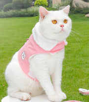 ペット用ハーネス リード 2点セット 猫 犬 ネコ イヌ 起毛 コーデュロイ 防寒 ベストタイプ 紐 襟付き マジック テープ