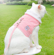 ペット用ハーネス リード 2点セット 猫 犬 ネコ イヌ 起毛 コーデュロイ 防寒 ベストタイプ 紐 襟付き マジック テープ