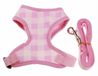 犬用ハーネス リードセット ペット用 リーシュ 胴輪 胸当て 【工字型】チェックピンク バリエーション画像