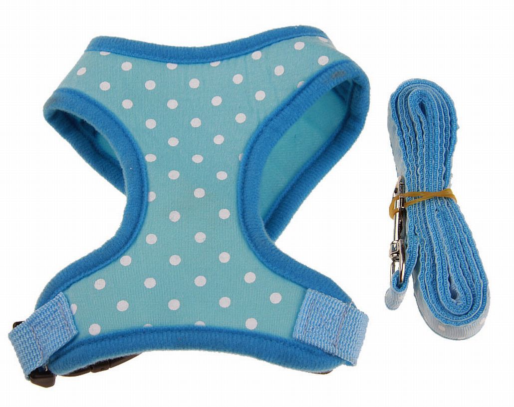 犬用ハーネス リードセット ペット用 リーシュ 胴輪 胸当て 【工字型】ドットブルー バリエーション画像