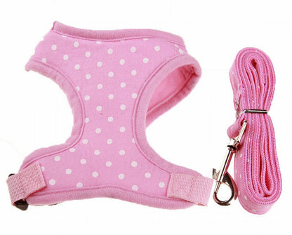 犬用ハーネス リードセット ペット用 リーシュ 胴輪 胸当て 【工字型】ドットピンク バリエーション画像