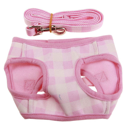 犬用ハーネス リードセット ペット用 リーシュ 胴輪 胸当て 【四角型】チェックピンク バリエーション画像