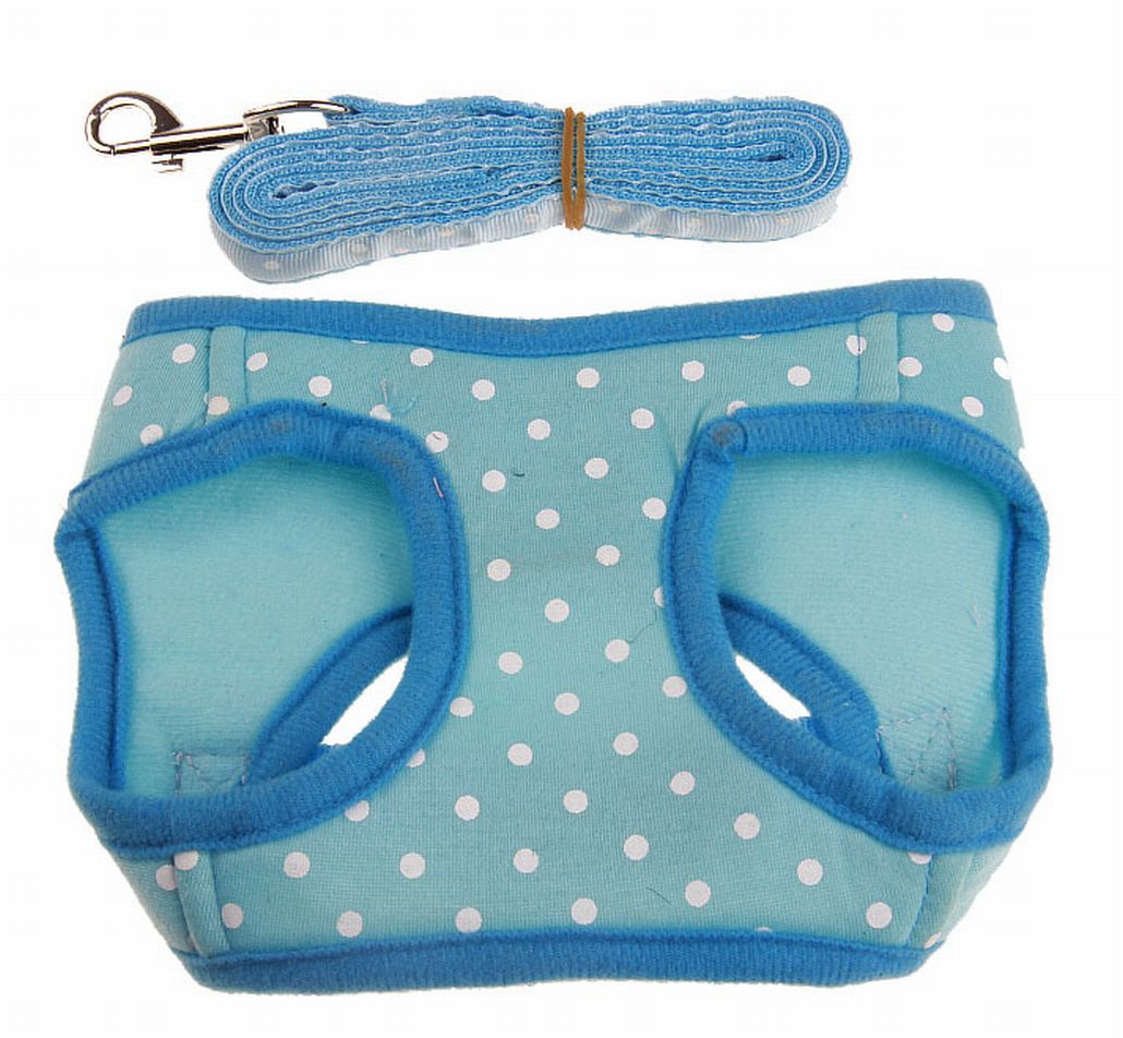 犬用ハーネス リードセット ペット用 リーシュ 胴輪 胸当て 【四角型】ドットブルー バリエーション画像