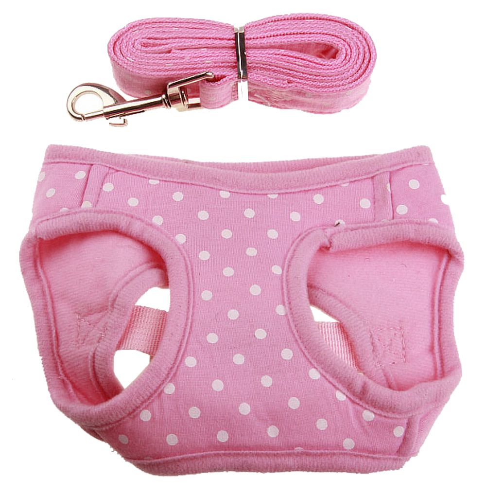 犬用ハーネス リードセット ペット用 リーシュ 胴輪 胸当て 【四角型】ドットピンク バリエーション画像