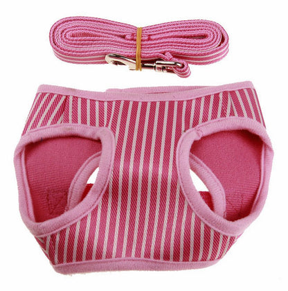 犬用ハーネス リードセット ペット用 リーシュ 胴輪 胸当て 【四角型】ストライプピンク バリエーション画像
