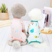 ドッグウェア パジャマ カバーオール つなぎ 犬服 猫服 ペット用品 小型犬 袖あり プルオーバー フルーツ柄 果物 カメ カニ プリント おしゃれ かわいい カジュアル デイリー 総柄 イヌ いぬ ネコ ねこ キャットウェア