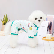 ドッグウェア パジャマ カバーオール つなぎ 犬服 猫服 ペット用品 小型犬 袖あり プルオーバー フルーツ柄 果物 カメ カニ プリント おしゃれ かわいい カジュアル デイリー 総柄 イヌ いぬ ネコ ねこ キャットウェア
