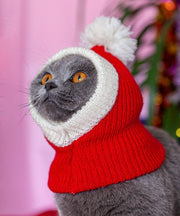 ペット用帽子 ペット用コスプレグッズ 猫 ネコ 小型犬 小動物 ペットグッズ サンタ帽子 バラクラバ ニット帽 ポンポン レッド ホワイト ツートンカラー バイカラー 可愛い キュート ポップ 冬 イベント クリスマス