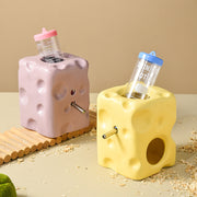 ハムスター隠れ家 水飲み器 チーズ型 125ml 一体型 2点セット 小動物 ハウス 陶器 セラミック おうち 家 おしゃれ かわいい 涼しい 冷たい