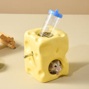 ハムスター隠れ家 水飲み器 チーズ型 125ml 一体型 2点セット 小動物 ハウス 陶器 セラミック おうち 家 おしゃれ かわいい 涼しい 冷たい