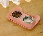 猫用食器 フードボウル ウォーターボウル 2in1 ダブル 2椀 犬用食器 ペット用食器 猫型 猫耳 ペット用品 餌皿 給水 エサ 食事 ネコ ねこ イヌ いぬ キャット ドッグ おしゃれ かわいい