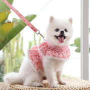 リード ハーネス 2点セット ベストハーネス ペットグッズ ペット用品 犬用 猫用 リーシュ 散歩紐 お散歩グッズ お出かけ 牽引紐 花柄 フラワープリント レース おしゃれ かわいい いぬ 小型犬
