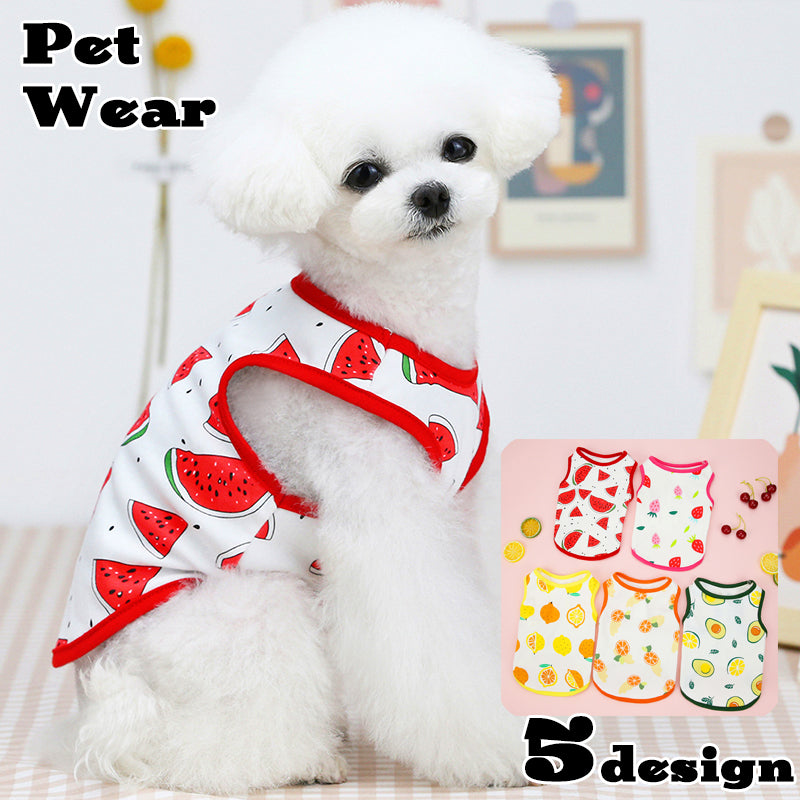 ドッグウェア タンクトップ 犬服 猫服 ペット用品 小型犬 袖なし ノースリーブ プルオーバー フルーツ 果物 おしゃれ かわいい プリント イチゴ レモン オレンジ アボカド スイカ お散歩 お出かけ カジュアル デイリー イヌ いぬ ねこ ネコ キャットウェア