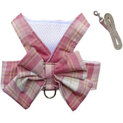 ペットウェア ベスト リード付き 2点セット ドッグウェア 犬服 Dカン付き 袖なし スナップボタン ペット用品 犬用品 犬の服 チェック柄 リボン かわいい おしゃれ