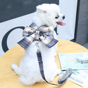 ペットウェア ベスト リード付き 2点セット ドッグウェア 犬服 Dカン付き 袖なし スナップボタン ペット用品 犬用品 犬の服 チェック柄 リボン かわいい おしゃれ
