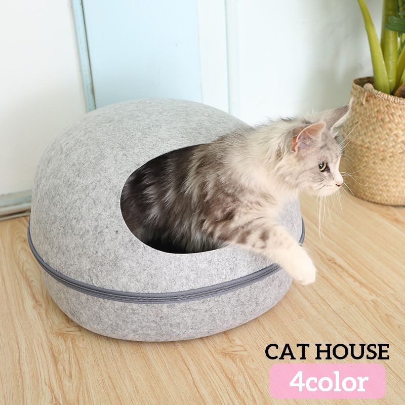 キャットハウス ベッド ドッグハウス ペットハウス 猫用 犬用 2way クッション付き ドーム型 フェルト 無地 おしゃれ シンプル 室内用 寝床 隠れ家 ペット用品 ペットグッズ ねこ いぬ ネコ イヌ