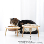 ペット用食器 フードボウル 猫用 犬用 ガラス製 ペット用品 エサ入れ 餌入れ 水入れ 600ML 丸形 脚付き 高さ調節 傾斜 木 ナチュラル おしゃれ ペットグッズ ねこ ネコ いぬ イヌ