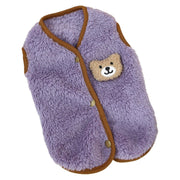 ペット用ベスト トップス 上着 小型犬 中型犬 イヌ 猫 ネコ ペット洋服 ペット服 犬服 秋 冬 春 もこもこ ベストドッグウェア ノースリーブ 袖なし 背中開き スナップボタン 起毛 クマ 熊 ベージュ パープル シンプル カジュアル ポップ 可愛い キュート 防寒 秋冬