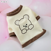 ペット用ワンピース ペット用Tシャツ 小型犬 中型犬 猫 ネコ 小動物用 犬服 ペット服 ペットウェア ドッグウェア ペット用品 ペットグッズ 半袖 プルオーバー 刺繍 クマ 熊 動物 アニマル オフホワイト ブラウン 可愛い キュート カジュアル ポップ おしゃれ 春 秋