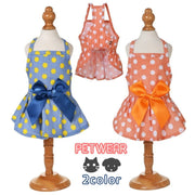 ペットウェア ワンピース 犬服 猫服 ドッグウェア 洋服 袖なし キャミワンピ プルオーバー 水玉 ドット柄 リボン 犬の服 猫の服 ペットの服 キャットウェア ペット用品 可愛い おしゃれ 散歩 お出掛け イヌ用 ネコ用