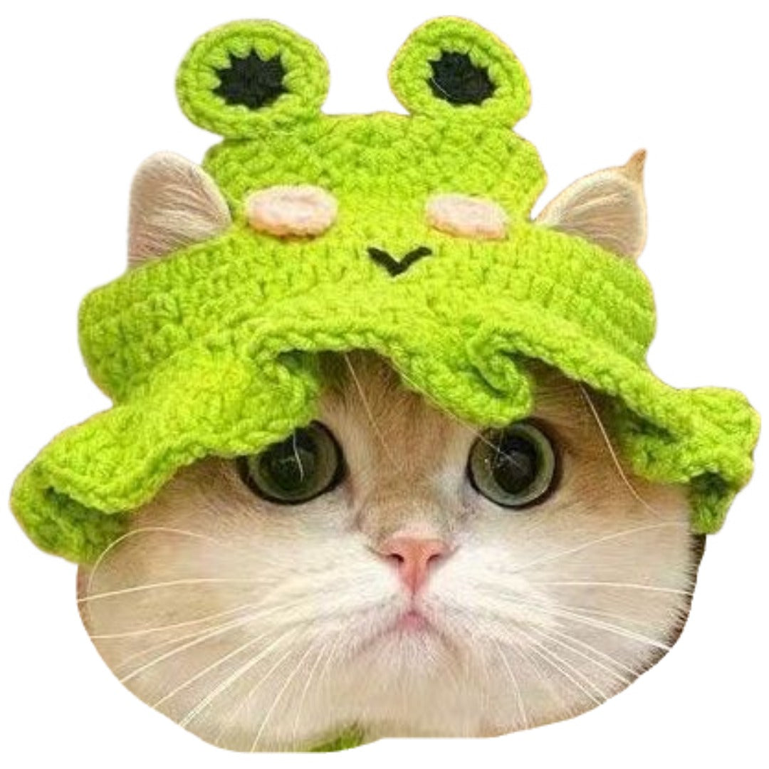 ペット用帽子 手編み風 毛糸帽子 猫 犬 ウサギ 被り物 ニット帽 コスプレ ハロウィン おめかし フォト撮影 記念日 イベント 誕生日 カエル イチゴ ピンク ブルー キャット ドッグ ペットグッズ