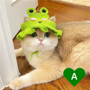 ペット用帽子 手編み風 毛糸帽子 猫 犬 ウサギ 被り物 ニット帽 コスプレ ハロウィン おめかし フォト撮影 記念日 イベント 誕生日 カエル イチゴ ピンク ブルー キャット ドッグ ペットグッズ