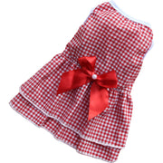 ペットウェア ワンピース 犬服 猫服 ドッグ キャット ノースリーブ ティアード フレア ストライプ チェック リボン ボタン 前開き 散歩 お出かけ かわいい おしゃれ 普段使い デイリー 洋服 イヌ ネコ ピンク レッド