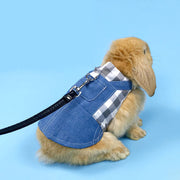 ペットウェア 小動物用 ハーネス リード セット うさぎ ウサギ モルモット フェレット デニムスカート風 チェック 散歩 リード紐 チェック柄 さんぽ 部屋んぽ