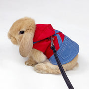 ペットウェア 小動物用 ハーネス リード セット うさぎ ウサギ モルモット フェレット デニムスカート風 チェック 散歩 リード紐 チェック柄 さんぽ 部屋んぽ