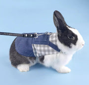 ペットウェア 小動物用 ハーネス リード セット うさぎ ウサギ モルモット フェレット デニムスカート風 チェック 散歩 リード紐 チェック柄 さんぽ 部屋んぽ
