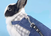 ペットウェア 小動物用 ハーネス リード セット うさぎ ウサギ モルモット フェレット デニムスカート風 チェック 散歩 リード紐 チェック柄 さんぽ 部屋んぽ