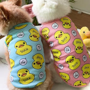 ドッグウェア 犬服 タンクトップ ベスト ペット 犬 猫 洋服 ノースリーブ メッシュ 通気性 アヒル柄 プリント 可愛い 春夏