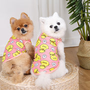 ドッグウェア 犬服 タンクトップ ベスト ペット 犬 猫 洋服 ノースリーブ メッシュ 通気性 アヒル柄 プリント 可愛い 春夏