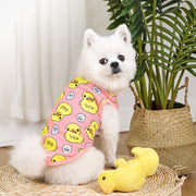 ドッグウェア 犬服 タンクトップ ベスト ペット 犬 猫 洋服 ノースリーブ メッシュ 通気性 アヒル柄 プリント 可愛い 春夏