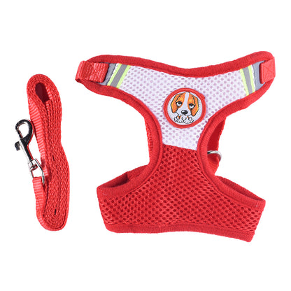 ハーネス リード ２点セット ペット用 犬用 猫用 メッシュ【レッド】 バリエーション画像
