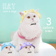 ペット用帽子 犬 猫 小型犬 ハット 紐付き 耳穴あり キャット ドッグ コスプレ おめかし 日除け 紫外線対策 お出掛け お散歩 可愛い おしゃれ 猫グッズ 犬用品 タイダイ ブルー パープル イエロー