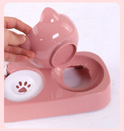 ペット用食器 フードボウル 自動給水機付き 猫用 犬用 ペット用品 ペットグッズ 餌入れ 水入れ ボトル 傾斜 耳付き 足跡 肉球 ホワイト 白 かわいい おしゃれ ネコ イヌ キャット ドッグ