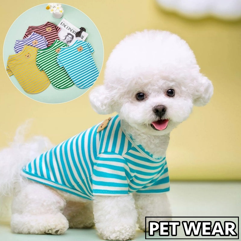 ペットウェア Tシャツ 犬服 猫服 洋服 ドッグウェア キャットウェア 袖あり プルオーバー ボーダー柄 クマ ワンポイント カジュアル お洒落 可愛い ペット服