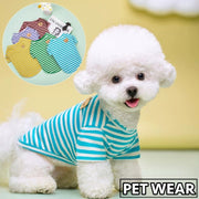 ペットウェア Tシャツ 犬服 猫服 洋服 ドッグウェア キャットウェア 袖あり プルオーバー ボーダー柄 クマ ワンポイント カジュアル お洒落 可愛い ペット服