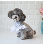 ペット 服 ペットウェア ハイネック Ｔシャツ フリル袖 かわいい ストライプ 小型犬用 犬服 ドッグウェア