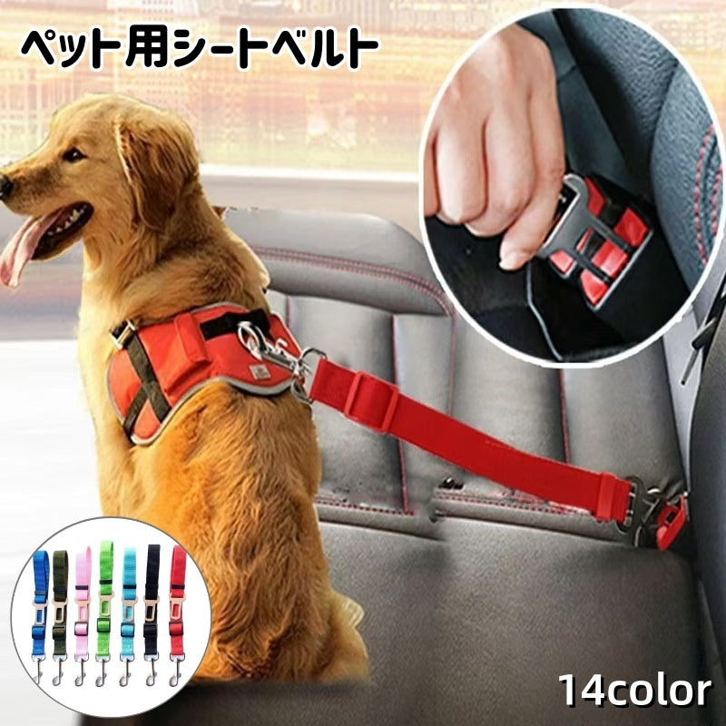 ペット用シートベルト 乗車用ベルト 犬用 猫用 ペット用品 車専用リード ドライブ おでかけ 簡単装着 飛び出し防止 無地 カラバリ豊富 ペットグッズ いぬ イヌ
