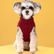 ドッグウェア セーター ニット 犬用 犬の服 ペットウェア ハイネック ケーブル編み ノースリーブ 袖なし 防寒 あったか 単色 シンプル かわいい