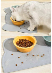 ペット用ランチョンマット フードマット ペット用品 猫 犬 ネコ イヌ 汚れ防止 防水 洗える 猫型 食器 マット 敷物 食べこぼし
