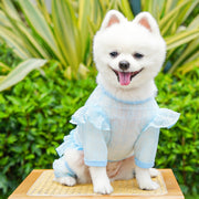 ペット用ツナギ ペット用カバーオール ペットウェア ペット服 犬服 ドッグウェア 小型犬 中型犬 イヌ ペット用洋服 ペットグッズ ペット用品 長袖 汚れ防止 日よけ ズボン シースルー 薄手 透け 肩フリル プルオーバー シンプル フェミニン ガーリー 可愛い かわいい キュート カジュアル 春 夏 お散歩 お出かけ