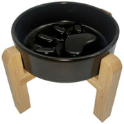 ペット用食器 フードボウル 陶器製 木製 竹製スタンド付き 餌入れ エサ入れ 犬 猫 スローフード 飲み込み 丸飲み 早食い防止