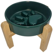 ペット用食器 フードボウル 陶器製 木製 竹製スタンド付き 餌入れ エサ入れ 犬 猫 スローフード 飲み込み 丸飲み 早食い防止