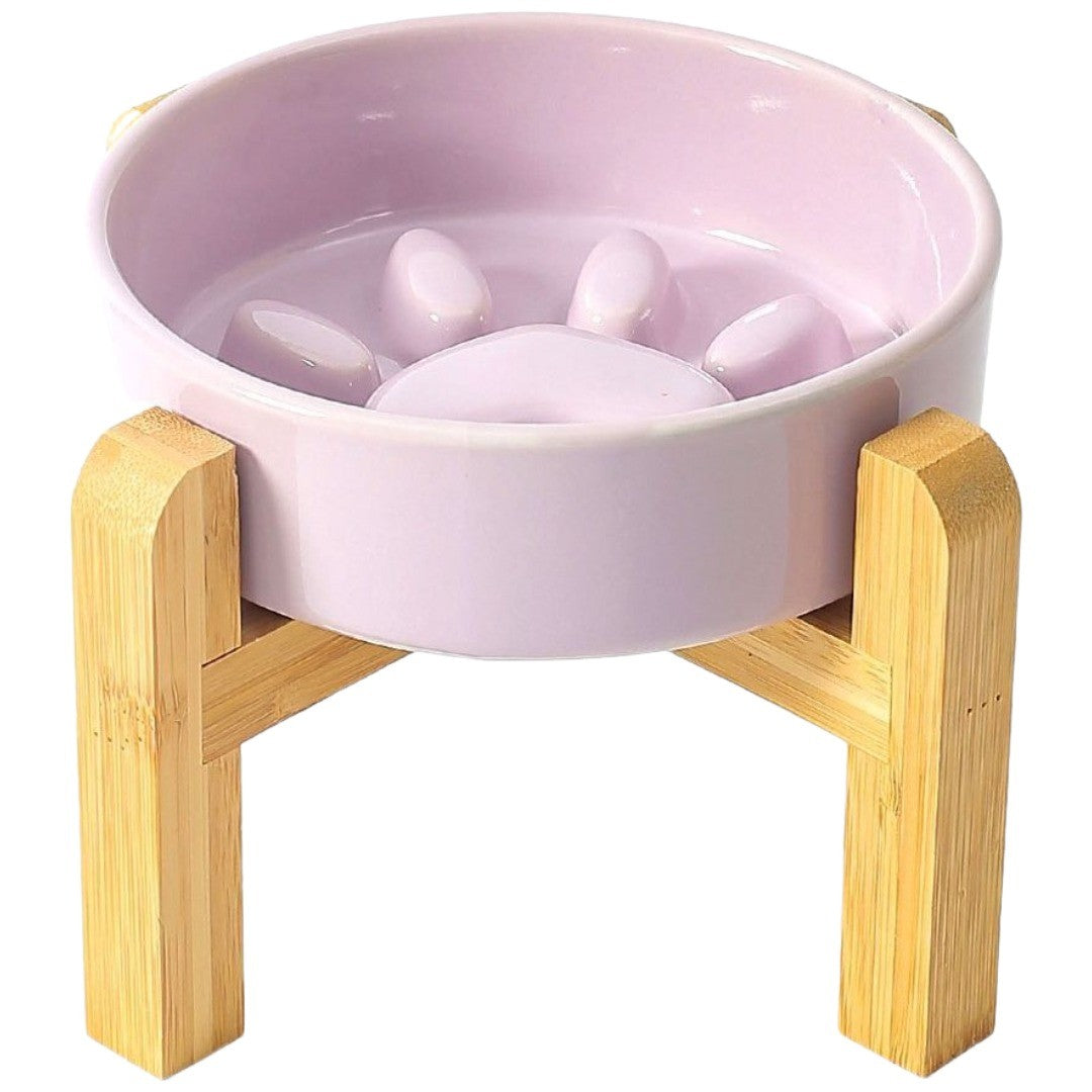 ペット用食器 フードボウル 陶器製 木製 竹製スタンド付き 餌入れ エサ入れ 犬 猫 スローフード 飲み込み 丸飲み 早食い防止
