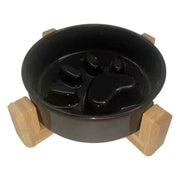 ペット用食器 フードボウル 陶器製 木製 竹製スタンド付き 餌入れ エサ入れ 犬 猫 スローフード 飲み込み 丸飲み 早食い防止