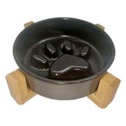 ペット用食器 フードボウル 陶器製 木製 竹製スタンド付き 餌入れ エサ入れ 犬 猫 スローフード 飲み込み 丸飲み 早食い防止